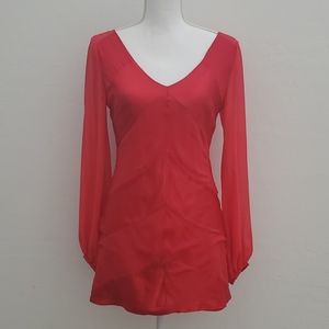 Classic Marciano Red Dress Sheer Sleeves